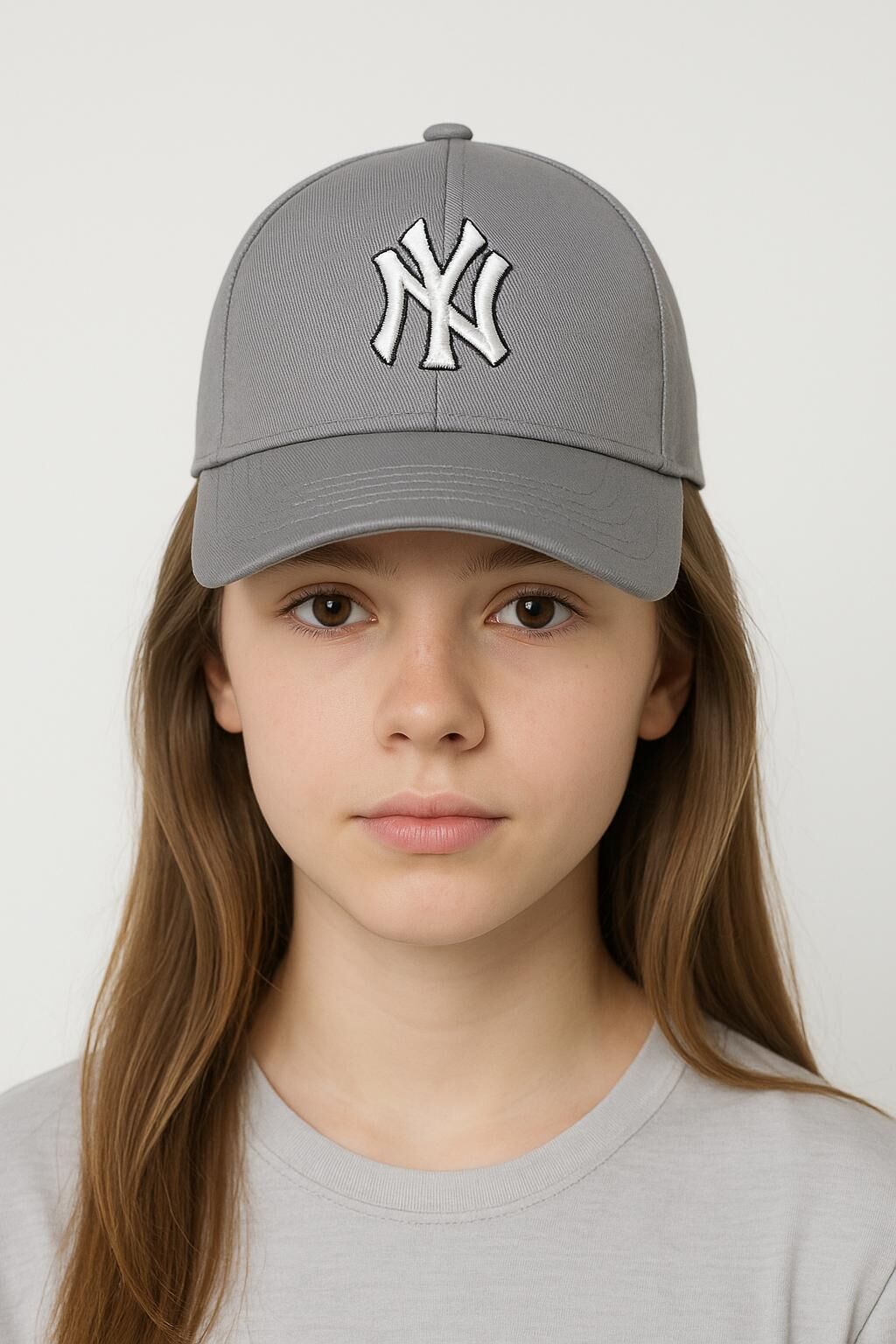 Ny Logolu Nakışlı Genç Şapka | 13-25 Yaş Unisex Spor Şapka, Ayarlanabilir ve Günlük Kombinlere Uygun GRİ