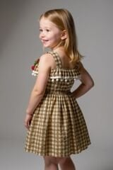 Kız Çocuk Kiraz Detaylı Yazlık Elbise – Askılı Pötikare Desen | 2-5 Yaş Renk Seçenekli VİZON 4 YAŞ