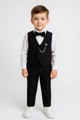 Erkek Çocuk Takım Elbise 5 Parça Papyonlu Yelekli Siyah Şık Kıyafet Düğün Bayram Özel Gün Kıyafeti 6 YAŞ