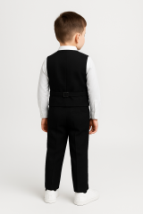 Erkek Çocuk Takım Elbise 5 Parça Papyonlu Yelekli Siyah Şık Kıyafet Düğün Bayram Özel Gün Kıyafeti 6 YAŞ
