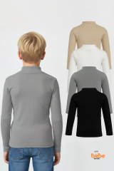 Erkek Çocuk 4’lü Basic Yarım Boğazlı Ribana Body Set Esnek Pamuklu Uzun Kollu Fitilli Body İçlik