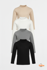 Erkek Çocuk 4’lü Basic Yarım Boğazlı Ribana Body Set Esnek Pamuklu Uzun Kollu Fitilli Body İçlik