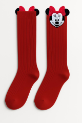 Kız Çocuk Minnie Mouse Figürlü Diz Altı Çorap | Pamuklu Sevimli Uzun Çocuk Çorabı KIRMIZI - 3 YAŞ