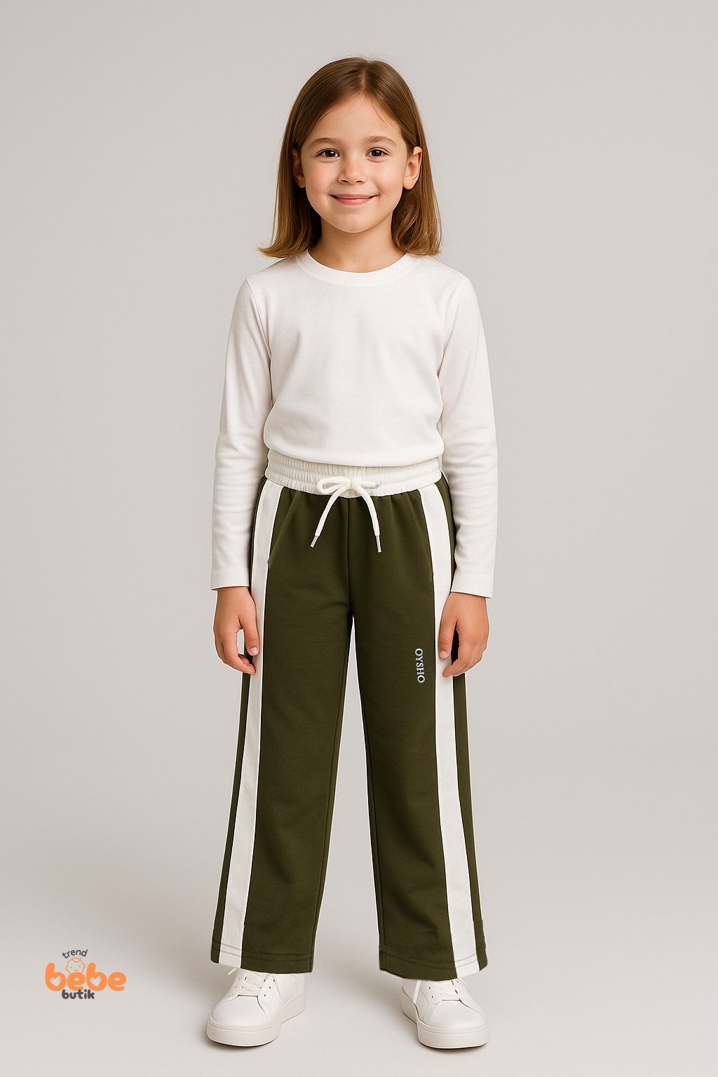 Kız Çocuk Cepli Eşofman Pantolon Yan Şeritli,Lastikli Bel,Rahat Spor ve Günlük Pantolon Eşofman Altı