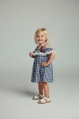 Kız Çocuk Kiraz Detaylı Yazlık Elbise – Askılı Pötikare Desen | 2-5 Yaş Renk Seçenekli LACİVERT 2 Yaş