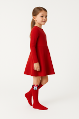 Kız Çocuk Minnie Mouse Figürlü Diz Altı Çorap | Pamuklu Sevimli Uzun Çocuk Çorabı KIRMIZI - 4 YAŞ