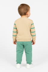 Erkek Bebek Ayıcık Nakışlı Çizgili 2’li Takım Pamuklu Pijama Takımı Günlük Rahat Kullanım