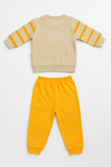 Erkek Bebek Ayıcık Nakışlı Çizgili 2’li Takım Pamuklu Pijama Takımı Günlük Rahat Kullanım 0-6 Ay - SARI