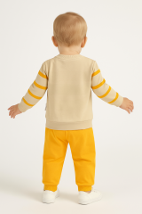 Erkek Bebek Ayıcık Nakışlı Çizgili 2’li Takım Pamuklu Pijama Takımı Günlük Rahat Kullanım 6-9 Ay - SARI