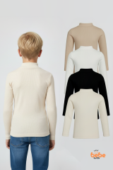 Erkek Çocuk 4’lü Basic Yarım Boğazlı Ribana Body Set Esnek Pamuklu Uzun Kollu Fitilli Body İçlik
