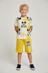 Erkek Çocuk Mİckey Mouse Baskılı Alt Üst Takım – Yazlık Şortlu Takım SARI 11-12 Yaş