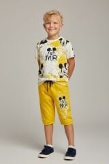 Erkek Çocuk Mİckey Mouse Baskılı Alt Üst Takım – Yazlık Şortlu Takım SARI 11-12 Yaş