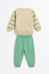 Erkek Bebek Ayıcık Nakışlı Çizgili 2’li Takım Pamuklu Pijama Takımı Günlük Rahat Kullanım 6-9 Ay - YEŞİL