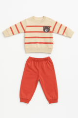 Erkek Bebek Ayıcık Nakışlı Çizgili 2’li Takım Pamuklu Pijama Takımı Günlük Rahat Kullanım 0-6 Ay - NAR ÇİÇEĞİ