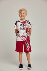 Erkek Çocuk Mİckey Mouse Baskılı Alt Üst Takım – Yazlık Şortlu Takım KIRMIZI 11-12 Yaş
