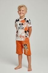 Erkek Çocuk Mİckey Mouse Baskılı Alt Üst Takım – Yazlık Şortlu Takım TURUNCU 11-12 Yaş
