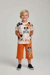 Erkek Çocuk Mİckey Mouse Baskılı Alt Üst Takım – Yazlık Şortlu Takım TURUNCU 11-12 Yaş