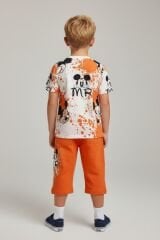 Erkek Çocuk Mİckey Mouse Baskılı Alt Üst Takım – Yazlık Şortlu Takım TURUNCU 11-12 Yaş