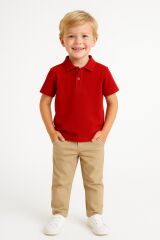 Polo Yaka Erkek Çocuk Tişört Yazlık %100 Pamuk Premium Rahat Kalıp, Okul ve Günlük Kullanım  5-9 Yaş KIRMIZI - 5 YAŞ