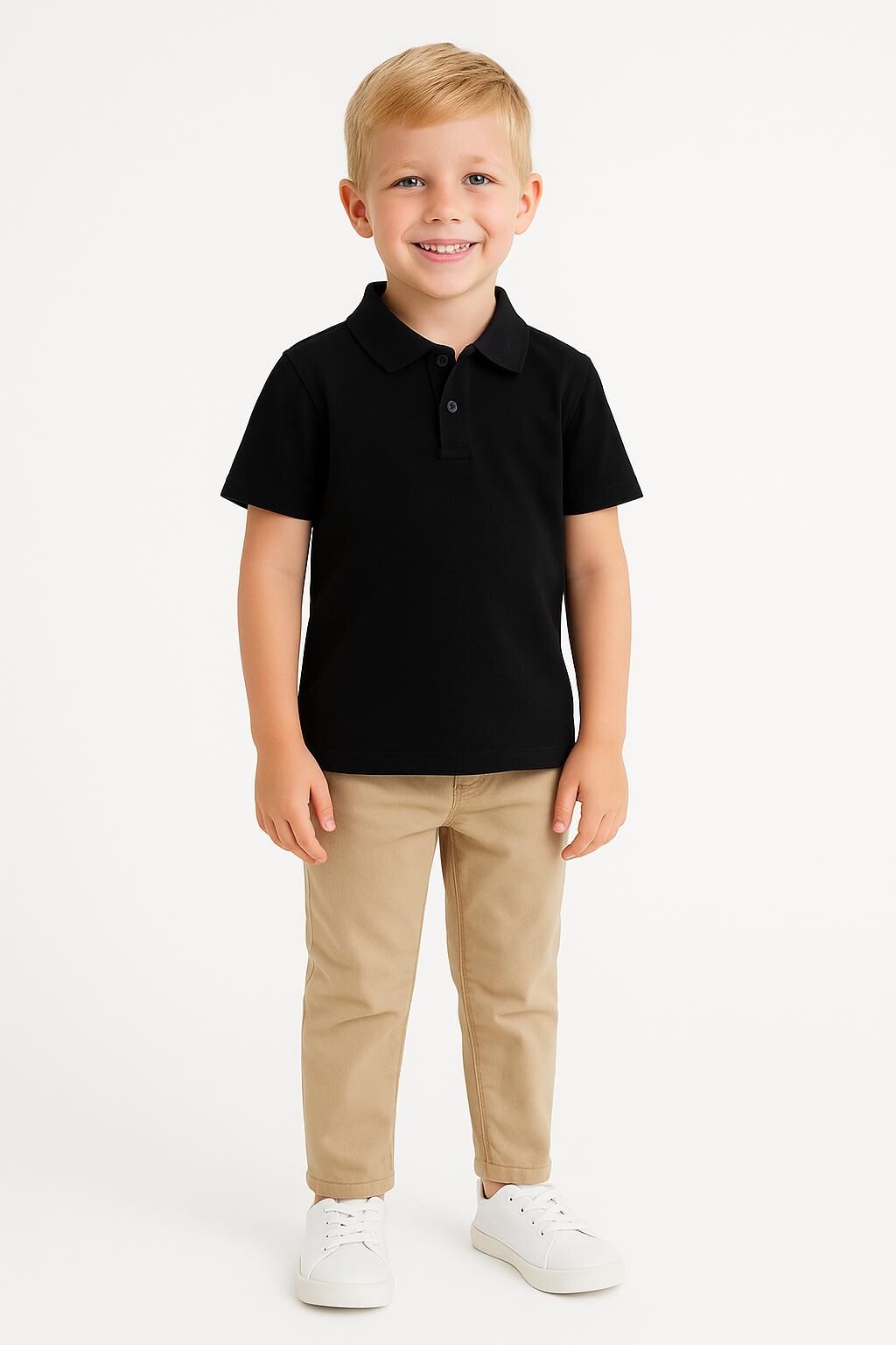 Polo Yaka Erkek Çocuk Tişört Yazlık %100 Pamuk Premium Rahat Kalıp, Okul ve Günlük Kullanım  5-9 Yaş SİYAH - 6 YAŞ