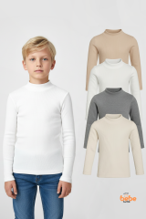 Erkek Çocuk 4’lü Basic Yarım Boğazlı Ribana Body Set Esnek Pamuklu Uzun Kollu Fitilli Body İçlik