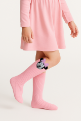 Kız Çocuk Minnie Mouse Figürlü Diz Altı Çorap | Pamuklu Sevimli Uzun Çocuk Çorabı PEMBE - 8 YAŞ