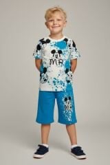 Erkek Çocuk Mİckey Mouse Baskılı Alt Üst Takım – Yazlık Şortlu Takım MAVİ 11-12 Yaş