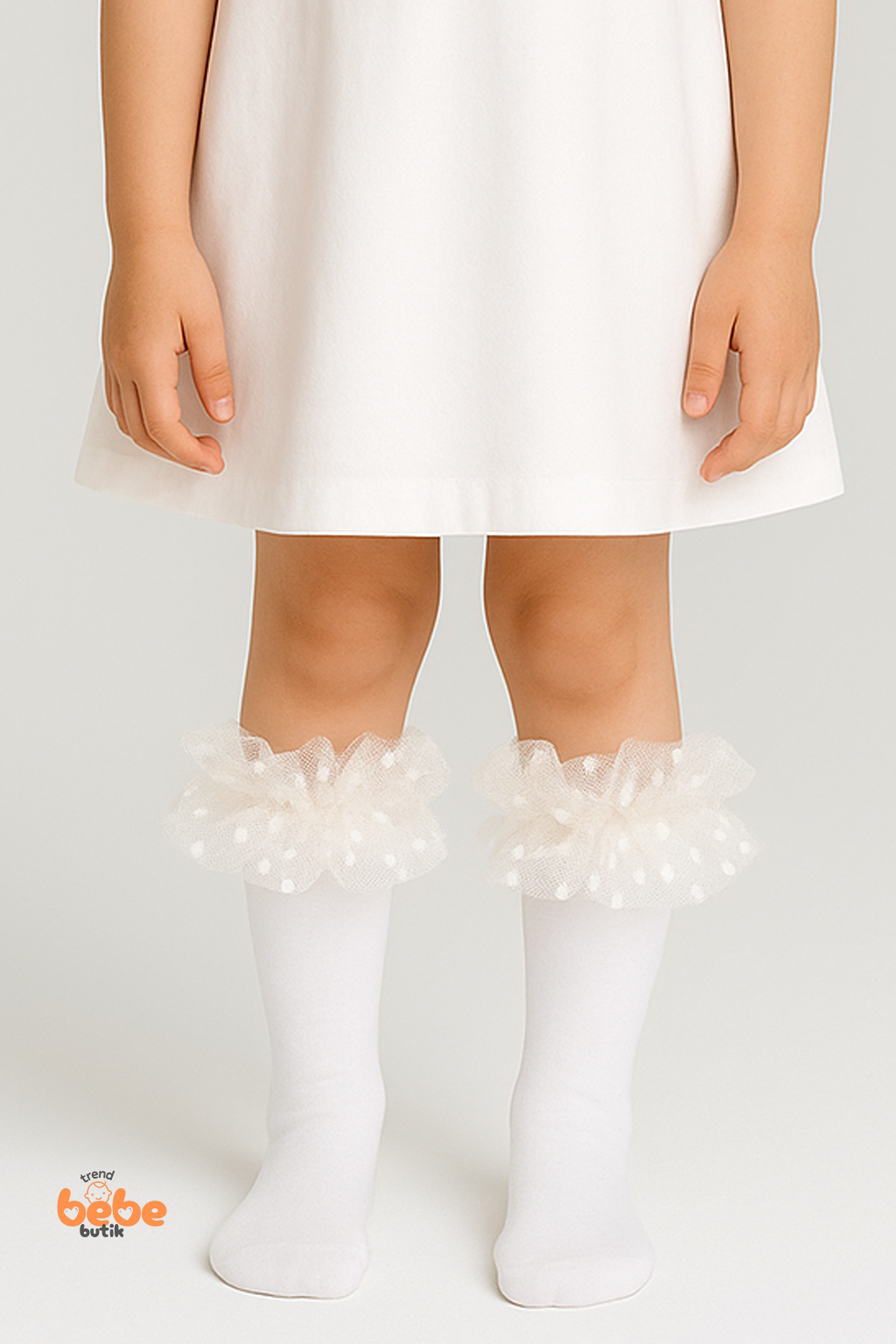 Kız Çocuk Dizaltı Fırfırlı Tül Detaylı Pamuklu Çorap ,3-12 Yaş Özel Gün & Okul Kombinleri İçin Çorap 6-12  Yaş