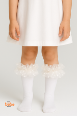 Kız Çocuk Dizaltı Fırfırlı Tül Detaylı Pamuklu Çorap ,3-12 Yaş Özel Gün & Okul Kombinleri İçin Çorap 6-12  Yaş