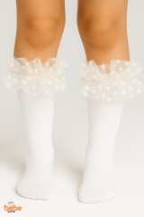 Kız Çocuk Dizaltı Fırfırlı Tül Detaylı Pamuklu Çorap ,3-12 Yaş Özel Gün & Okul Kombinleri İçin Çorap 6-12  Yaş