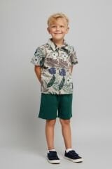 Erkek Çocuk Desenli Gömlekli Şort Takım – Yazlık Alt Üst Takım |  3 Renk Seçenekli HAKİ 4-5 Yaş