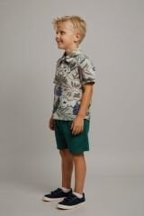 Erkek Çocuk Desenli Gömlekli Şort Takım – Yazlık Alt Üst Takım |  3 Renk Seçenekli HAKİ 4-5 Yaş