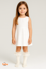 Kız Çocuk Dizaltı Fırfırlı Tül Detaylı Pamuklu Çorap ,3-12 Yaş Özel Gün & Okul Kombinleri İçin Çorap 6-12  Yaş