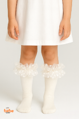 Kız Çocuk Dizaltı Fırfırlı Tül Detaylı Pamuklu Çorap ,3-12 Yaş Özel Gün & Okul Kombinleri İçin Çorap 6-12  Yaş