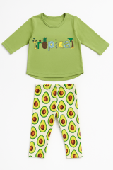 Avokado Desenli Bebek Takımı 2’li | Tropikal Baskılı Uzun Kollu Tişört + Yumuşak Tayt | 6-18 Ay