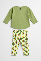 Avokado Desenli Bebek Takımı 2’li | Tropikal Baskılı Uzun Kollu Tişört + Yumuşak Tayt | 6-18 Ay