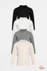Erkek Çocuk 4’lü Basic Yarım Boğazlı Ribana Body Set Esnek Pamuklu Uzun Kollu Fitilli Body İçlik