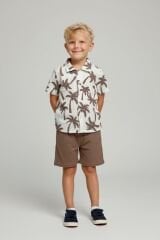 Erkek Çocuk Desenli Gömlekli Şort Takım – Yazlık Alt Üst Takım |  3 Renk Seçenekli KAHVERENGİ 4-5 Yaş