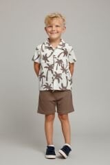 Erkek Çocuk Desenli Gömlekli Şort Takım – Yazlık Alt Üst Takım |  3 Renk Seçenekli KAHVERENGİ 4-5 Yaş