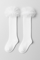 Kız Çocuk Diz Altı Tül Fırfır Detaylı Uzun Çorap | Parti, Doğum Günü, Özel Gün Çorabı