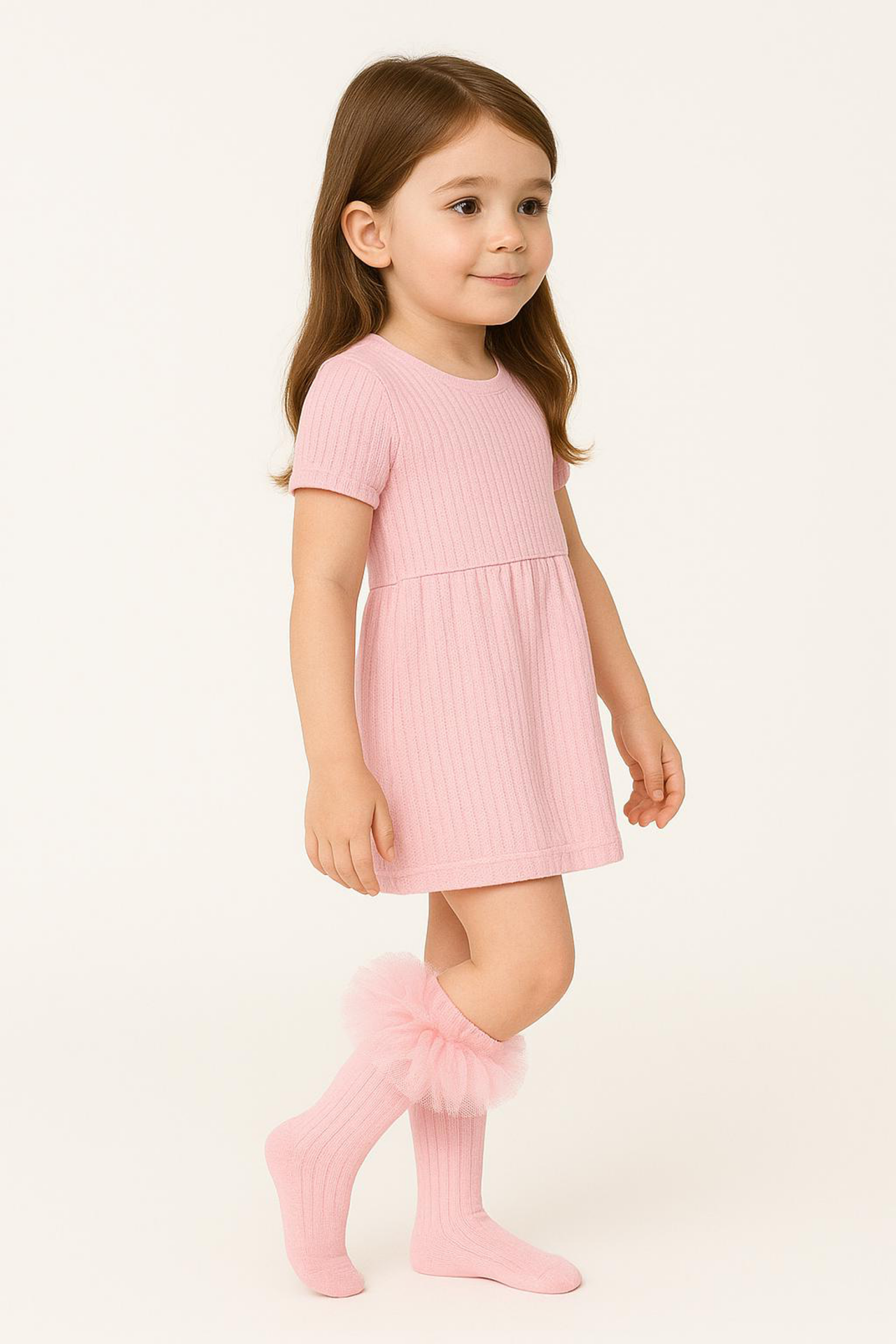 Kız Çocuk Diz Altı Tül Fırfır Detaylı Uzun Çorap | Parti, Doğum Günü, Özel Gün Çorabı