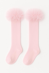 Kız Çocuk Diz Altı Tül Fırfır Detaylı Uzun Çorap | Parti, Doğum Günü, Özel Gün Çorabı