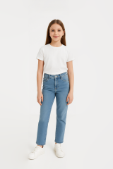 Kız Çocuk Slim Fit Kot Pantolon | Ayarlanabilir Bel | Rahat ve Esnek Günlük Jean Modeli Spor Şık Kot Mavi 13 YAŞ