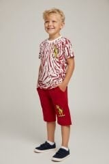 Erkek Çocuk Dinozor Baskılı Alt Üst Takım – Kırmızı Şortlu Yazlık Takım KIRMIZI 11-12 Yaş
