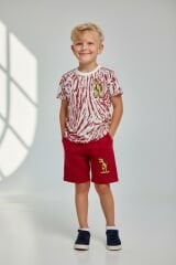 Erkek Çocuk Dinozor Baskılı Alt Üst Takım – Kırmızı Şortlu Yazlık Takım KIRMIZI 11-12 Yaş