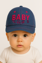 Baby Yazılı 0-18 Ay Bebek Şapka Nakışlı Denim Görünümlü Yazlık Şapka | Güneş Koruyucu Yazlık Model
