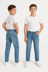 Erkek Çocuk Slim Fit Jean Pantolon  Ayarlanabilir Bel Okula Uygun Günlük Kot Spor Şık Esnek Kumaş Mavi 16 YAŞ
