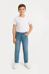 Erkek Çocuk Slim Fit Jean Pantolon  Ayarlanabilir Bel Okula Uygun Günlük Kot Spor Şık Esnek Kumaş Mavi 14 YAŞ