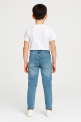 Erkek Çocuk Slim Fit Jean Pantolon  Ayarlanabilir Bel Okula Uygun Günlük Kot Spor Şık Esnek Kumaş Mavi 14 YAŞ