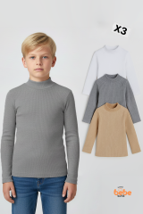 Erkek Çocuk 3’lü Set Esnek Kaşkorse Fitilli Boğazlı Uzun Kollu Body Pamuklu İçlik & Günlük Basic Üst